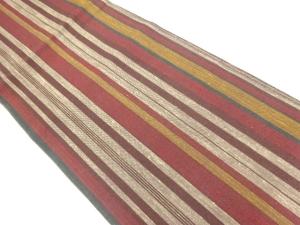 手織り紬縞模様織出し全通袋帯